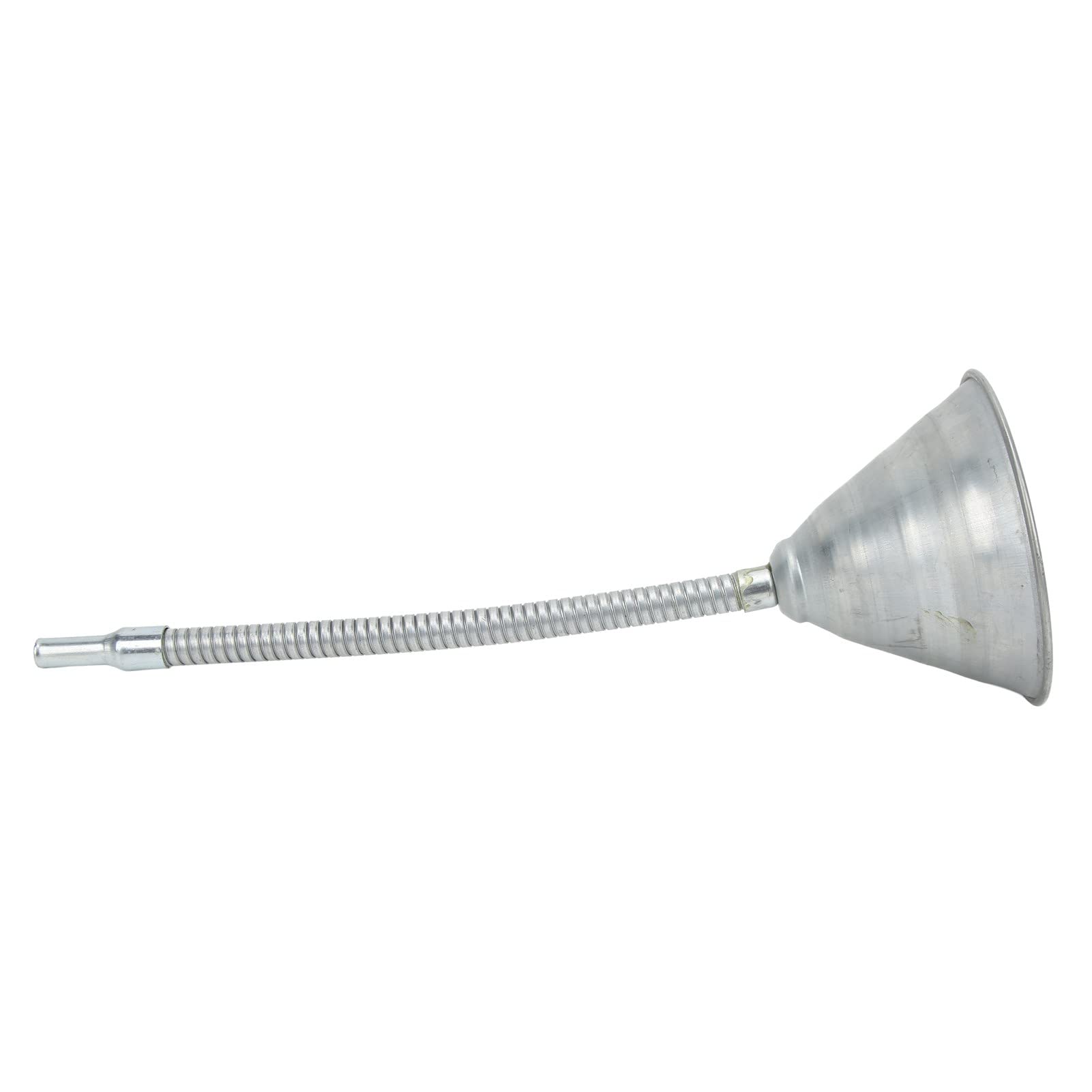 Embudo de aceite automotriz, embudo largo automotriz, embudo universal de cebado de acero al carbono con manguera flexible de 330 mm para coches, motocicletas, camiones, plateado