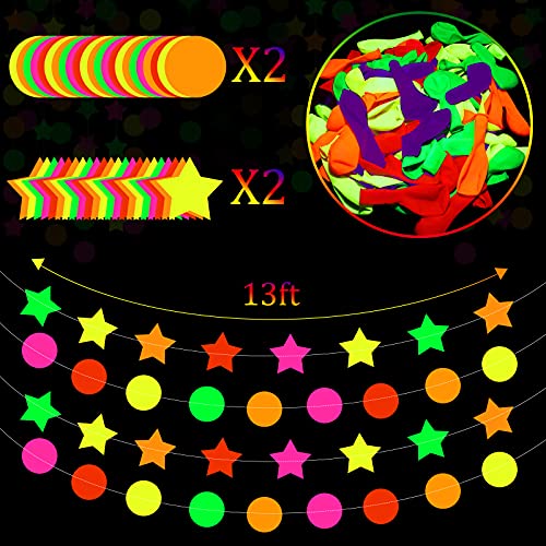 100 Pieces Glow In The Dark Balloons Uv Neon Balloon Glow Garland Kit And 53 Ft Neon Streamers Paper Glow Garland Decorations For Birthday, Wedding, Black Light Party Supplies #TOP1