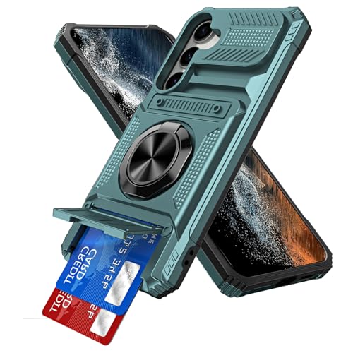 Image of IMEIKONST for Samsung Galaxy A15 5G Case with Card Holder, Camera Protection Cover & Magnetic Ring Kickstand, Rugged Hard PC Back Shockproof Phone Case for Samsung Galaxy A15 5G. Green TCKB