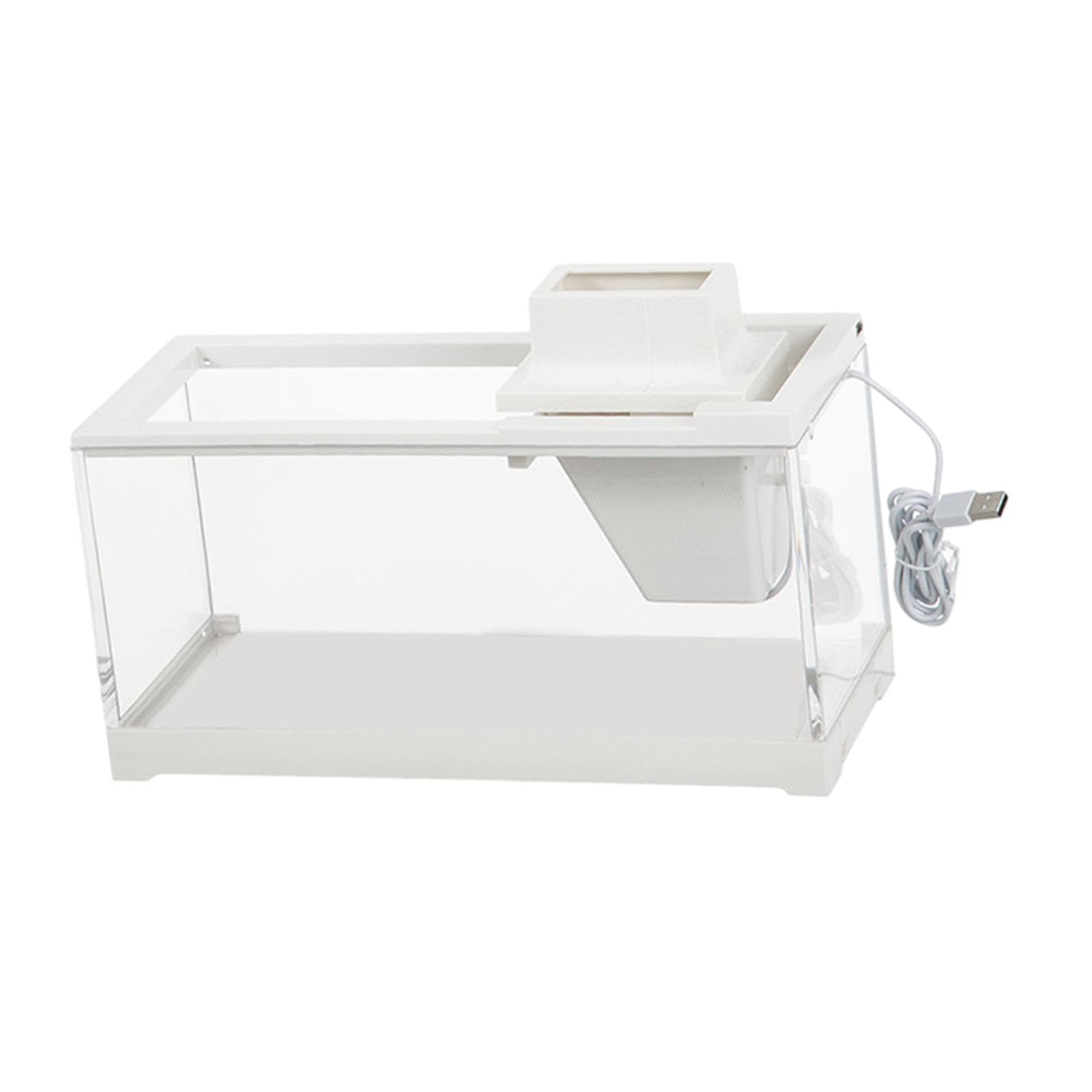 Folpus Pecera de Escritorio Blanca con Filtro, Accesorios de Paisaje Verde, pecera pequeña, Acuario para Escritorio, hogar, Tortuga, Dorado, con Bomba y luz