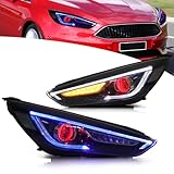 VLAND Projector Headlights Compatible with Ford Focus 2015-2018, Front Headlamp Assembly with Startup Animation & Sequential Turn Signals, 1 Pair (Demon eyes)