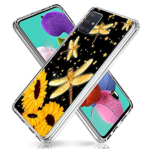 Sunflower Dragonfly Glitter Compatible with Samsung A51 5G case,Precise Button Hole Positions Cute Cool case for Boys Girls Women,Ultra Slim Anti-Slip Clear Shockproof for Samsung A51 5G case