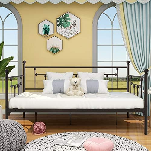 JURMERRY Metal Daybed Frame with Steel Slats Platform Furniture,Black