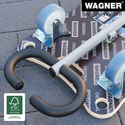 WAGNER Transportroller Transporthilfe I Schichtholz mit Grip 80 x 40 x 14,5 cm, Tragkraft 300 kg I Möbelroller für Umzüge I Deichsel klappbar I Rollbrett softe Rollen I Tragegriffe I FSC® I Made in DE