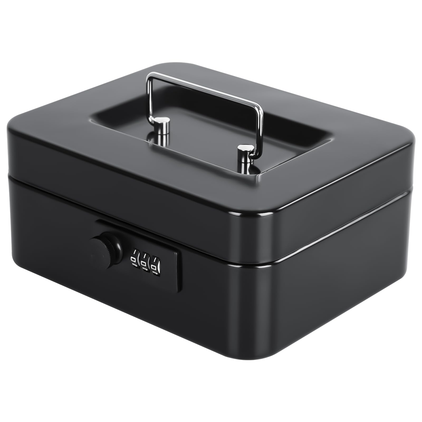 Kyodoled Medium Cash Box with Combination Lock Safe Metal Money Box with Money Tray for Security Lock Box 7.87"x 6.30"x 3.54" Black Mdeium