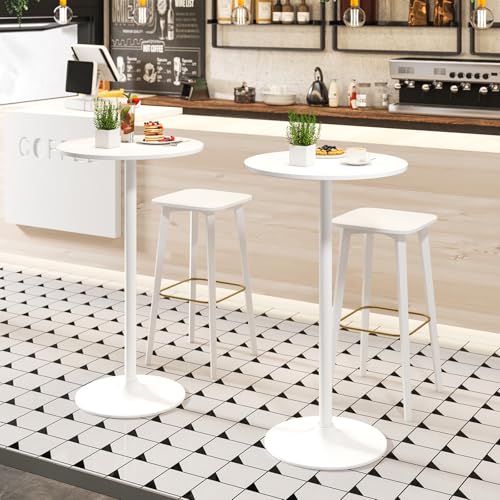 Image of Giantex 6-Pack 2-in-1 Bar Table with Detachable Pole, Metal Base, 24 inch Round Top, 40 inch /22 inch Two Convertible Height, Cocktail Pub Table for Bistro, Dining Room, Restaurant, Kitchen, White