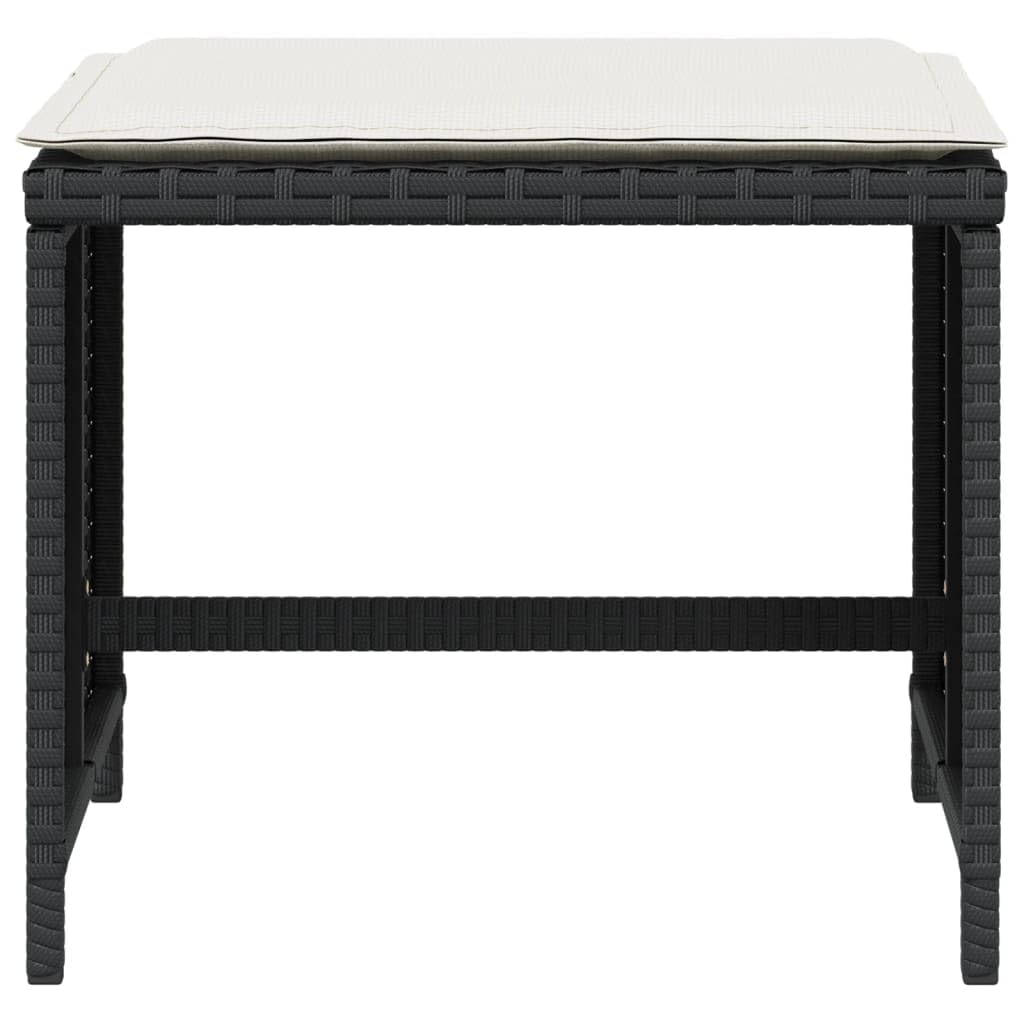 Taboret ogrodowy z poduszką 4 szt. czarny 40 x 40 x 35 cm polirattanowy
