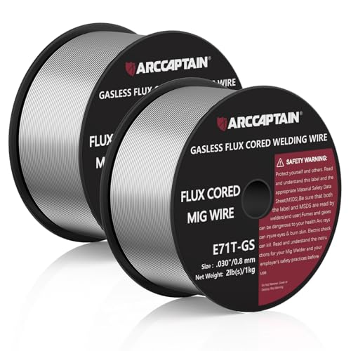 ARCCAPTAIN Fil fourré 0,8 mm 2 kg E71T-GS MIG pour poste à souder sans gaz MIG/MAG FLUX avec TÜV testé, bobine de fil de 100 mm avec mandrin de 20 mm, pack...