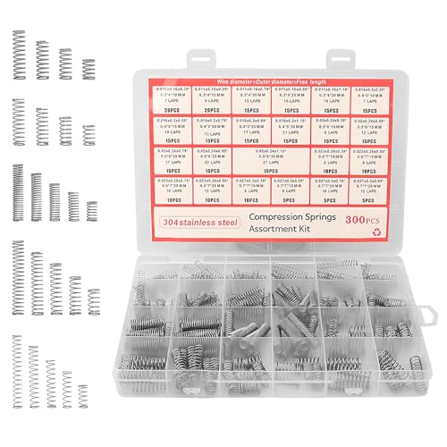 Tmefoy Assortiment de 300 ressorts de compression en acier inoxydable 304 avec 23 tailles pour les réparations mécaniques, les projets de bricolage,...