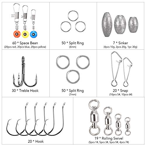 Equipamento de pesca, Andoer 256pcs Kit de acessórios de pesca Ganchos de manivela Pesos de afundame