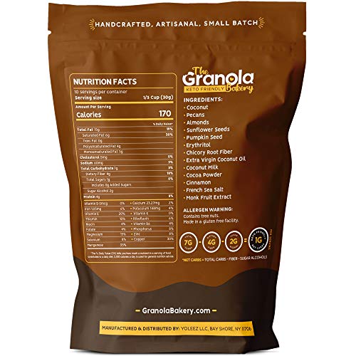 The Granola Bakery Keto Granola | Low Carb Keto Cereal | 1g Net Carb | Low Sugar, Keto Nut Granola | Small Batch, Hand Crafted | Chocolate Coconut, 11 Ounces