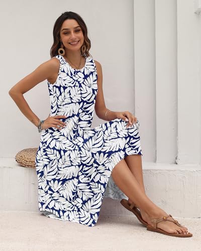 Image of AUSELILY Women's Summer Dresses Casual Sleeveless Midi Tank Beach Dress | Women's Asymmetrical Hem Sundress with Side Pockets, Great for Beach, Vacation & Daily Wear