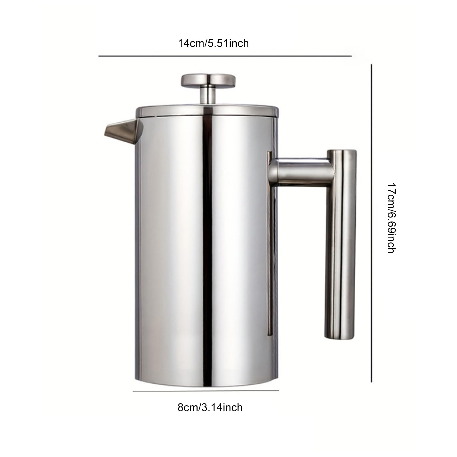 Cafetière à piston 350 ml, en acier inoxydable 304 à double paroi, triple système de filtration pour une infusion optimale, idéale pour la maison, le bureau, le camping (argenté, 350 ml)