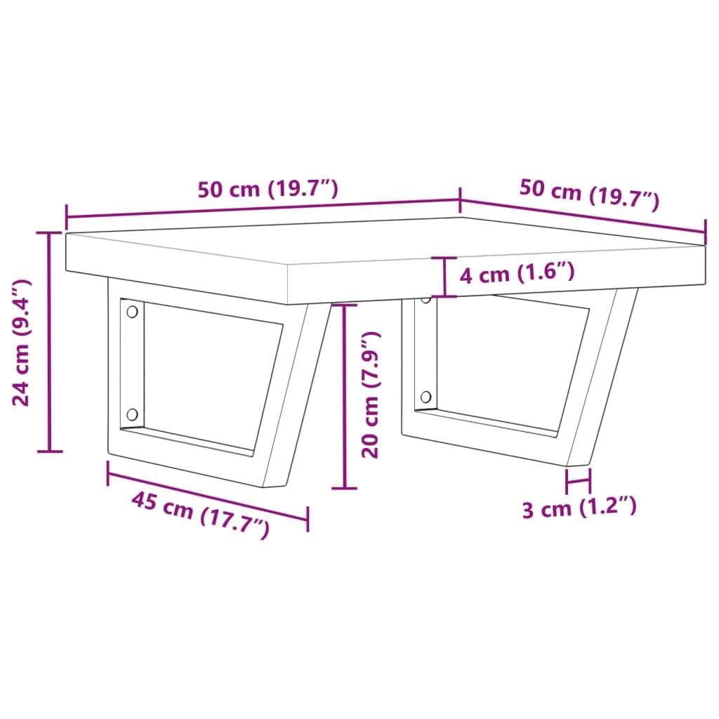 Estantería para lavabo de pared de acero y madera de acacia, 50 x 50 cm, soporte trapezoidal, soporta hasta 100 kg, ahorra espacio para muebles de baño, espacio de almacenamiento y