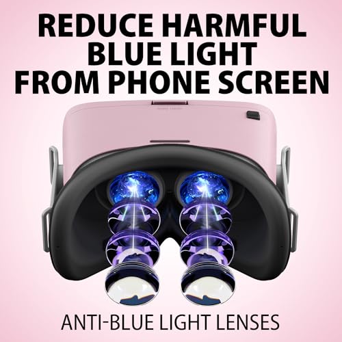 Image of DESTEK V5 VR Headset for Phone w /VR Gamepad, 128 Premium VR apps Included, Anti-Blue Eyes Protected HD Lenses, 110 FOV Virtual Reality Headsets for iPhone, Android Phone - lovepink