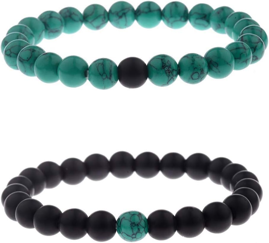 CNLQ Long Distance Bracelets For Lovers Couples Matching Gift Matte Agate 8mm Bead Stone (Elastic Red)