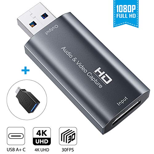 Foxnovo Audio Video Capture Card HDMI to USB 2.0 Full HD 1080p 30fps Record via DSLR Camcorder Action Cam for High Definition Acquisition Video Conference or Live Broadcasting