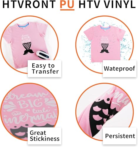 Image of HTV Heat Transfer Vinyl: 12 White HTV Vinyl & 11 Black Heat Transfer Vinyl | 12 White HTV Vinyl & 11 Black Heat Transfer Vinyl, 12 inchx12 inch PU Iron on Vinyl & 1 PTFE Sheet Easy to Cut & Weed for Heat Design
