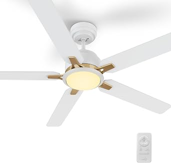 SMAAIR 60 Inch Ceiling Fans with Lights, Modern Low Profile Ceiling Fan with Remote Control, 5 Blades, DC Motor, Indoor Ceiling Fan for Bedroom, Living Room, White/Gold