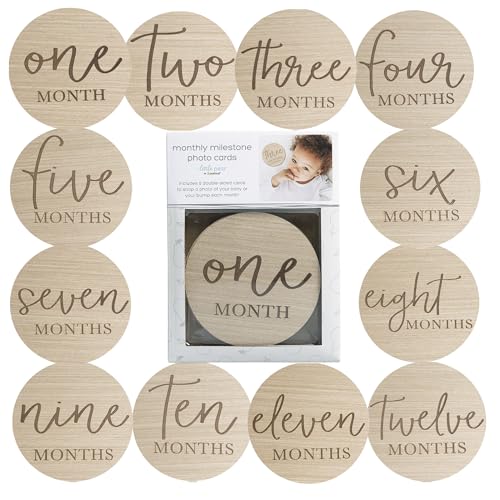 Image of Little Pear Wooden Milestone Photo Cards - Double-Sided Baby Announcement Discs, Ideal Photo Prop for Monthly Pregnancy Journey and Baby Milestones, 1-12 Months, Light Wood