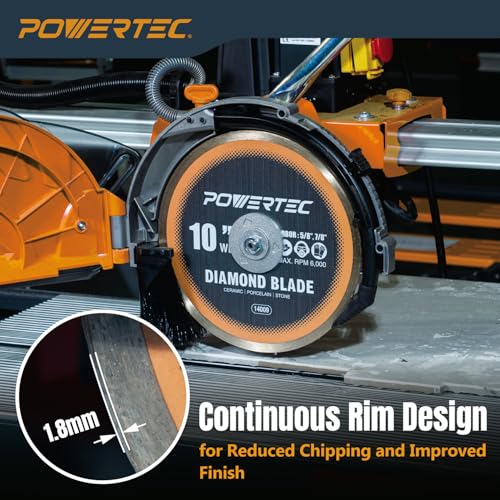 Image of POWERTEC 10 inch Continuous Rim Diamond Saw Blade for Wet Tile Saw, Diamond Blade for Cutting Ceramic, Porcelain, Natural Stone Tile, Wet Cutting Only 10 inch Diamond Blades, 1 Pack (14009)