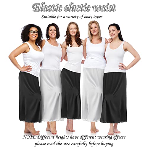 Jiuguva 2 Pieces Half Slip 36 In Lace Long Underskirt Women's Satin Half Slip Half Slips For Under Dresses(Black, White,Large) #TOP3