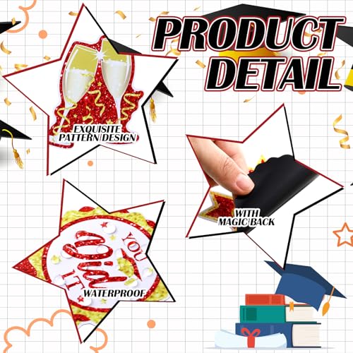 Image of Landhoow 30 Pcs Graduation Car Magnets 2026 Senior Graduation Car Decoration Bumper Sticker Congrats Grad Magnet Magnetic Refrigerator Decal for Grad Parade Party Supplies (Red, Gold)