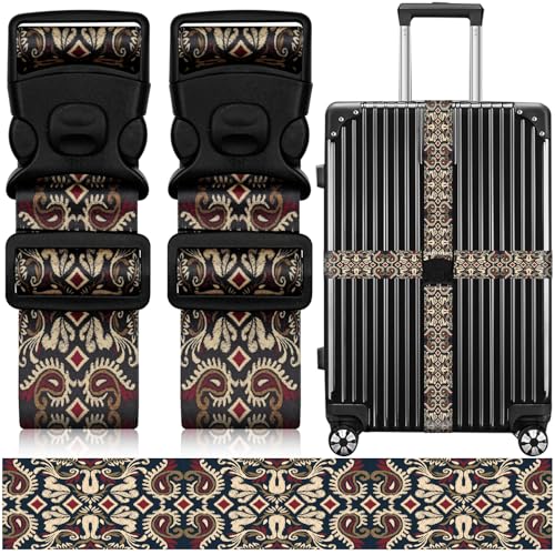 Image of 2 Pack Luggage Straps for Suitcases, Adjustable Travel Belt with Double Lock and Quick Release Buckle, Heavy Duty Nylon Bag Packing Strap, Unique Identifiers Business Travel Accessories-Dark Totem