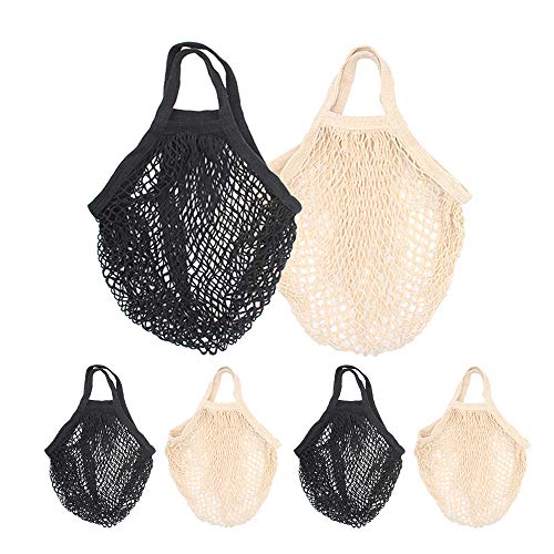 RETON 6 Piezas Bolso Reutilizable Tejido Neto del totalizador de Las Compras de la Secuencia del Algodón orgánico de la Bolsa de Malla (3 Blanco + 3 Negro)