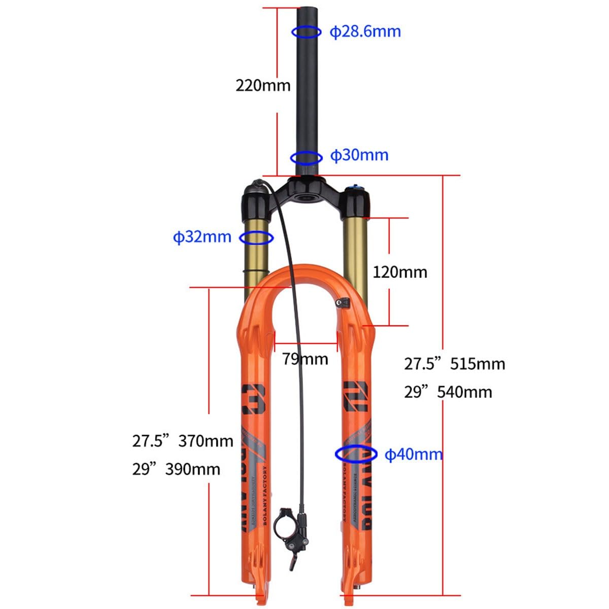 Rower górski widelec amortyzowany pneumatycznie 26/27,5/29" w MTB hamulec tarczowy 100 x 9 mm QR 1-1/8" Widelec z prostą rurą AM ręczna blokada XC rower 2100g (kolor: pomarańczowy, rozmiar 26")