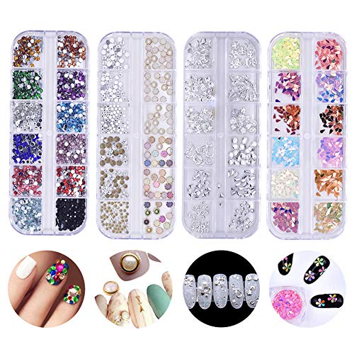 Gresunny 4 boxen strasssteine nägel nail art kristalle nagelkunst glitter gem strass glitzersteinchen mit pinzette… – Bild 3