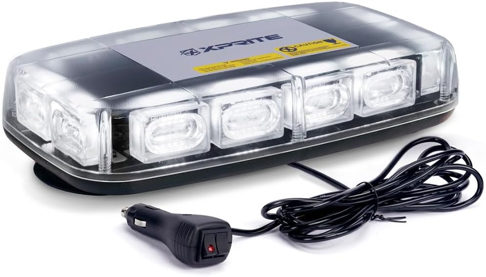 Xprite Upgraded 12" 72LED Rooftop Mini Strobe Lights, Emergency Safety Flashing Beacon Light Bar with Magnetic Base for 12V-24V Construction Vehicles, Trucks, Snow Plow, Postal Car (White)