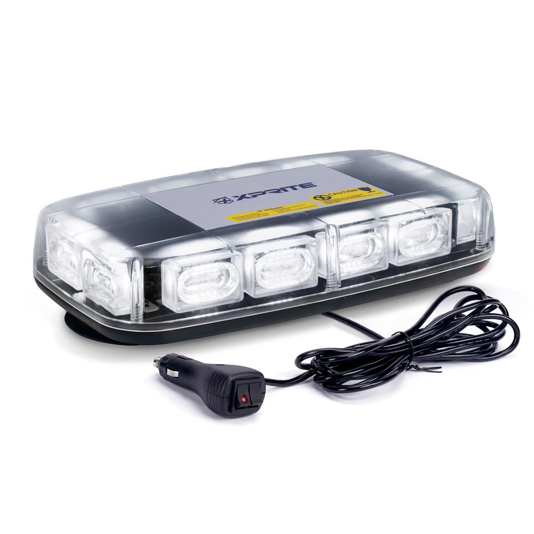 Xprite Upgraded 12" 72LED Rooftop Mini Strobe Lights, Emergency Safety Flashing Beacon Light Bar with Magnetic Base for 12V-24V Construction Vehicles, Trucks, Snow Plow, Postal Car (White)