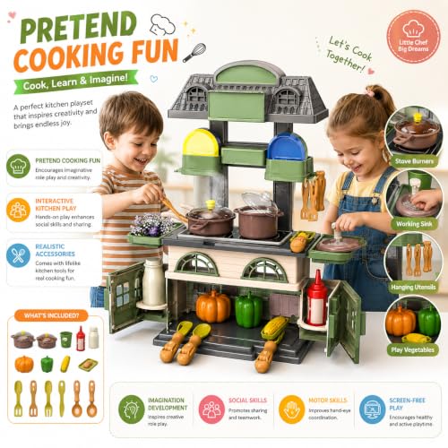 Image of Kids Kitchen Play Set with Lights & Sounds (38 PCS Kids Kitchen Playset)