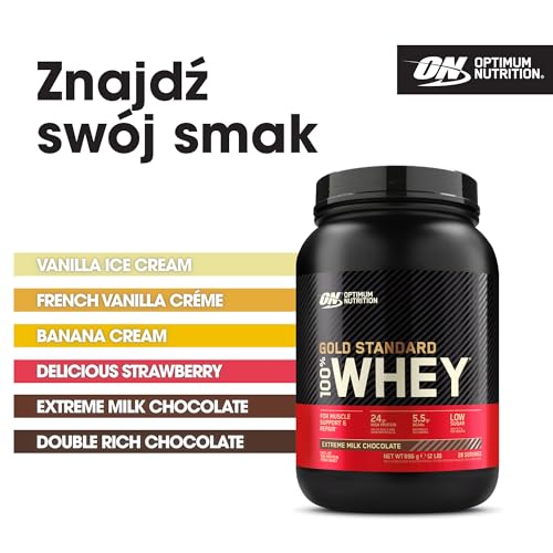 Optimum Nutrition Gold Standard 100% Whey Bia?ko Serwatkowe, Ekstremalnie Mleczna Czekolada, 896g, 28 Porcji, Opakowanie Może Się Różnić