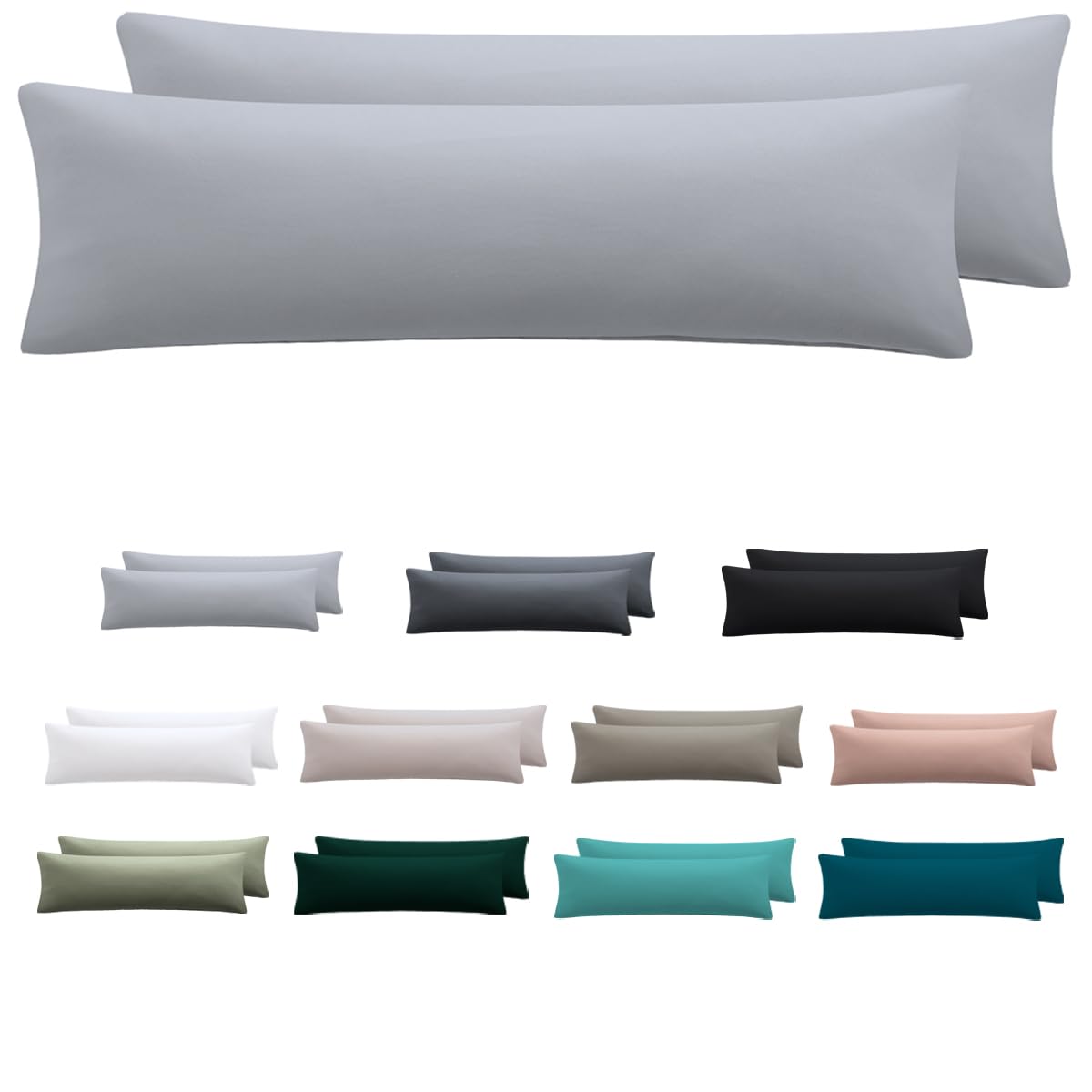 Nesture Seitenschläferkissen Bezug 40 x 145 2er Set - Kissenbezug 40x145 cm Grau, 100% Mikrofaser kopfkissenbezug mit Reißverschluss, Weich und Bügelfrei