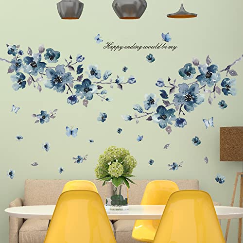 Vinilos decorativos flores azul con mariposas 3D miniatura 5