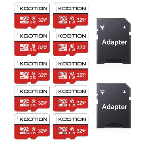 KOOTION Lote Micro SD 32GB 10 Piezas Clase 10 Tarjeta Memoria (U1 y A1) Memory Card Micro SD Card 32G 10 Pack con Adaptador para Telefonos,Cámara,Gopro,Alta Velocidad de Lectura hasta 80 MB/s