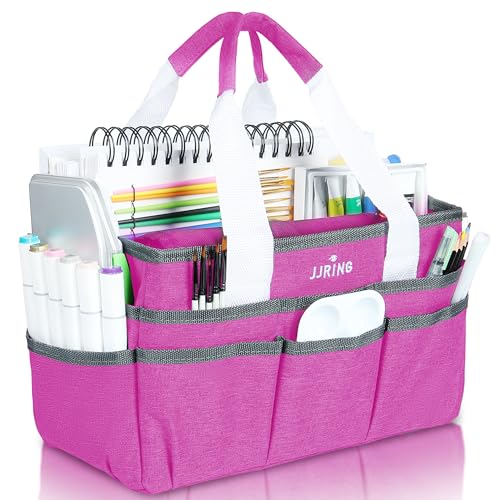 Image of JJRING Craft Organizer Tote Bag, Art Storage Caddy with Multiple Pockets, Deep Red Sewing Bag for Art, Craft, Scrapbooking, School, Medical, and Office Supplies Storage