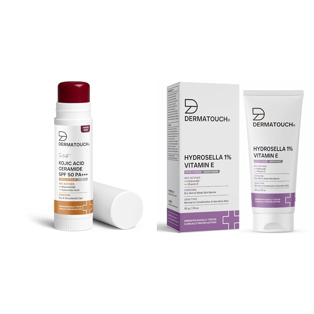DERMATOUCH Kojic Acid Ceramide SPF 50 PA+++ Tinted Wine Lip Balm - 5g & Vitamin E Moisturizer For Face 50g-picture-48