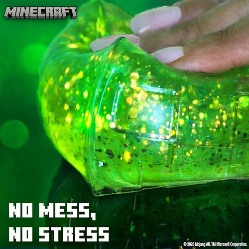 Image of Minecraft SLIMYGLOOP Gelli Gels Creeper, Green Slow-Flow Glitter Squishy Sensory Toy, Squeeze Stress Toy for Kids & Teens, Satisfying Sugar Squish Fidget