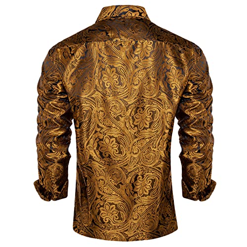 DiBanGu Men's Silk Paisley Dress Shirt Formal Long Sleeve Button-Down Casual Shirts for Wedding Party3