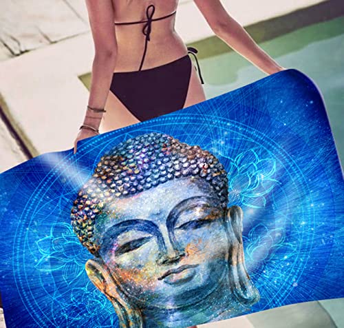 TEGVLXD Zen-Buddhismus Strandtuch Badetuch, Mikrofaser Strandtuch Groß 80x160 cm Strandtuch für Erwachsene, Blau Buddha Badetuch Handtuch, Sandfreie, Schnell Trocknende Stranddecke Cover