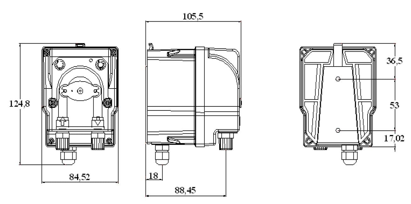 Bomba dosificadora peristáltica con caudal fijo para dosificación de líquidos modelo MP2-B 2 l/h 1 bar. 230 V, 50 Hz. Tubo membrana Teknoprene