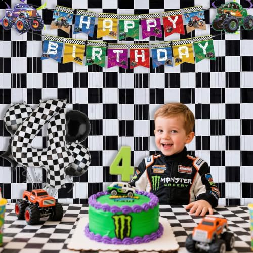 Image of Race Car Foil Curtains 3.28x6.56ft - Vibrant Checkered Decor for Race Car Birthday Party Decorations & One Happy Dude Birthday Celebrations! - 2 Packs