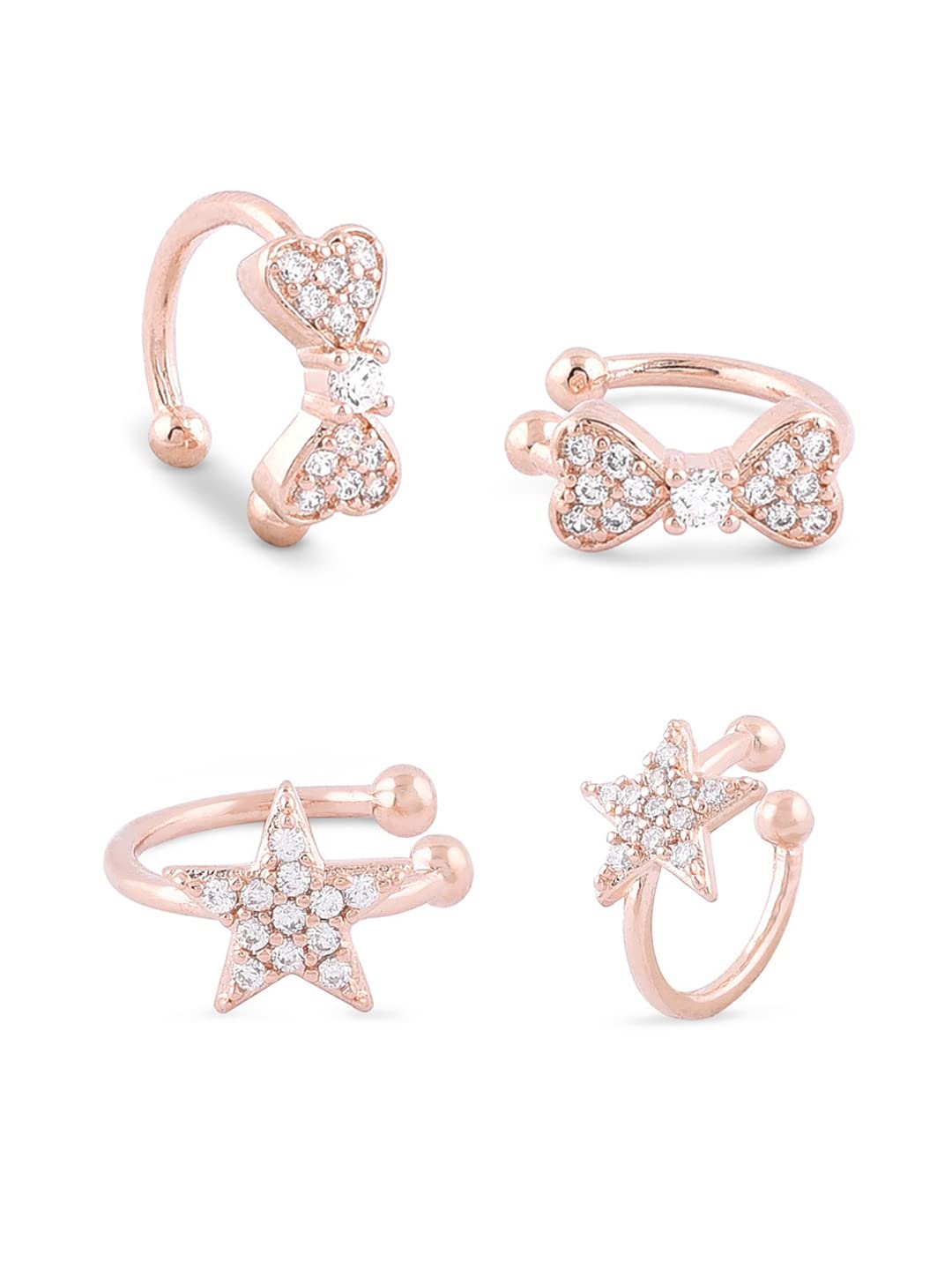 Zaveri Pearls Set of 2 Rose Gold Cubic Zirconia Brass Ear Cuff Earrings For Women-ZPFK15121 (B0BHLHWQS4) Amazon Price History, Amazon Price Tracker