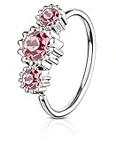 316L Surgical Steel with Titanium IP plating for gold/rose gold colors. Great for various cartilage piercings as well as nose piercings! 20 gauge hoop with 8mm (5/16 inch) diameter) with beautiful round-cut CZ crystals Shine like a diamond in these c...