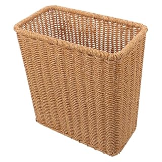 PRETYZOOM Wicker Waste Basket, Small Woven Trash Can Slim Rectangular Decorative Garbage Bin Laundry Hamper for Kitchen Bedroom Bathroom Office Home