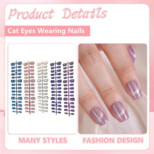 AstraGlam 3D Cat Eye Press On Nails with 15 Different Sizes, Stick on Nails with Soft Gel in Five Colors, Ideal for Nail Salons and DIY - Image 2