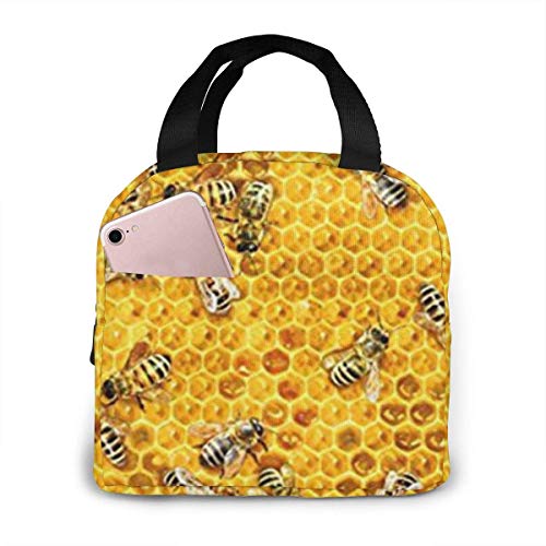 Bolsa de Almuerzo Impermeable Bolso Nevera Térmica Miel De Abejas En Panales De Miel para Mujeres Estudiantes Adultos y Niños 8.5×5×8 pulgadas